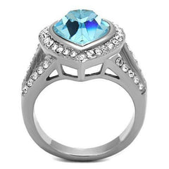 Jewellery Kingdom Cubic Zirconia Aquamarine Blue 4 CT Stainless Steel Silver Ladies Heart Ring - Jewelry Rings - British D'sire