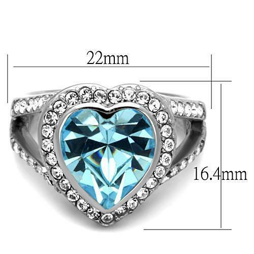 Jewellery Kingdom Cubic Zirconia Aquamarine Blue 4 CT Stainless Steel Silver Ladies Heart Ring Secondary image