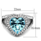 Jewellery Kingdom Cubic Zirconia Aquamarine Blue 4 CT Stainless Steel Silver Ladies Heart Ring - Jewelry Rings - British D'sire
