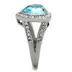 Jewellery Kingdom Cubic Zirconia Aquamarine Blue 4 CT Stainless Steel Silver Ladies Heart Ring - Jewelry Rings - British D'sire