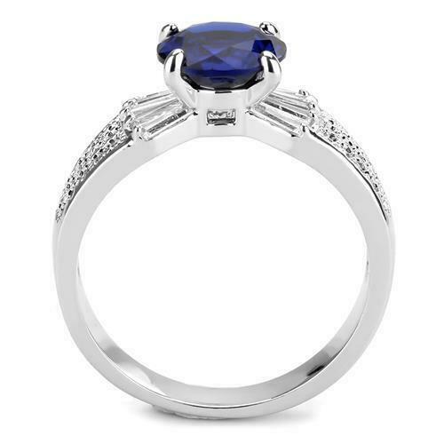 Jewellery Kingdom Cubic Zirconia Baguettes Pave Silver Dress Rhodium Sparkling Ladies Blue Sapphire Ring Secondary image