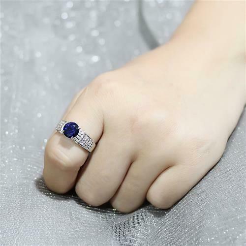Jewellery Kingdom Cubic Zirconia Baguettes Pave Silver Dress Rhodium Sparkling Ladies Blue Sapphire Ring - Jewelry Rings - British D'sire