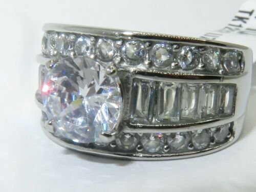 Jewellery Kingdom Cubic Zirconia Baguettes Solitaire Stainless Steel Chunky 4 Carat Ladies Ring (Silver) Secondary image