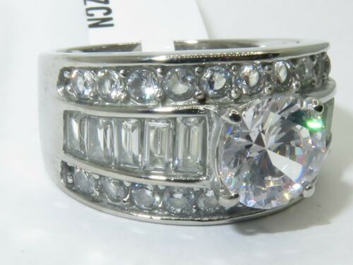 Jewellery Kingdom Cubic Zirconia Baguettes Solitaire Stainless Steel Chunky 4 Carat Ladies Ring (Silver) - Rings - British D'sire Main image