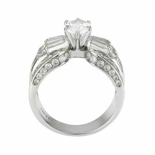 Jewellery Kingdom Cubic Zirconia Baguettes Stainless Steel Channel Cocktail Ladies Marquise Ring (Silver) - Jewelry Rings - British D'sire