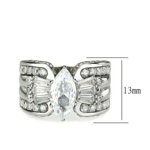 Jewellery Kingdom Cubic Zirconia Baguettes Stainless Steel Channel Cocktail Ladies Marquise Ring (Silver) - Jewelry Rings - British D'sire
