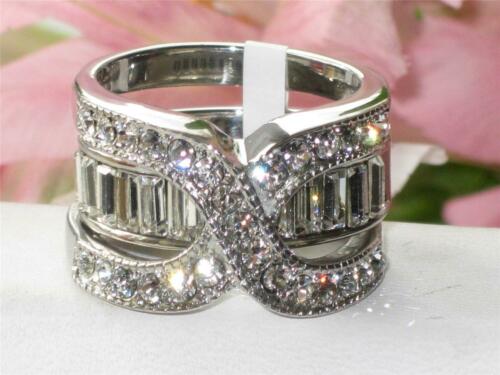 Jewellery Kingdom Cubic Zirconia Baguettes Stainless Steel Ladies Band Wedding Guard Ring Set (Silver & Clear) - Engagement Rings - British D'sire