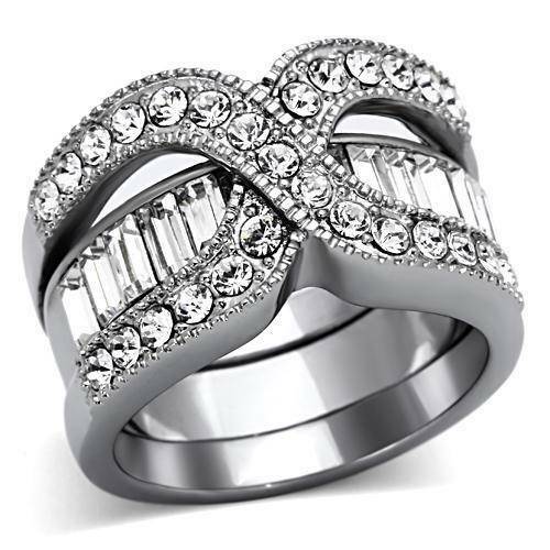Jewellery Kingdom Cubic Zirconia Baguettes Stainless Steel Ladies Band Wedding Guard Ring Set (Silver & Clear) - Engagement Rings - British D'sire
