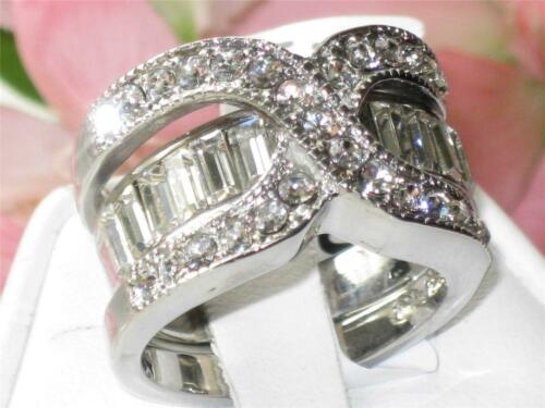 Jewellery Kingdom Cubic Zirconia Baguettes Stainless Steel Ladies Band Wedding Guard Ring Set (Silver & Clear) - Engagement Rings - British D'sire
