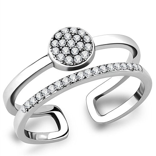 Jewellery Kingdom Cubic Zirconia Band Double Pave Pretty Stainless Steel Ladies Ring (Silver) - Jewelry Rings - British D'sire Main image