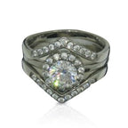 Jewellery Kingdom Cubic Zirconia Band Guard 2pcs Stainless Steel 3CT Engagement Wedding Ladies Ring Set - Engagement Rings - British D'sire