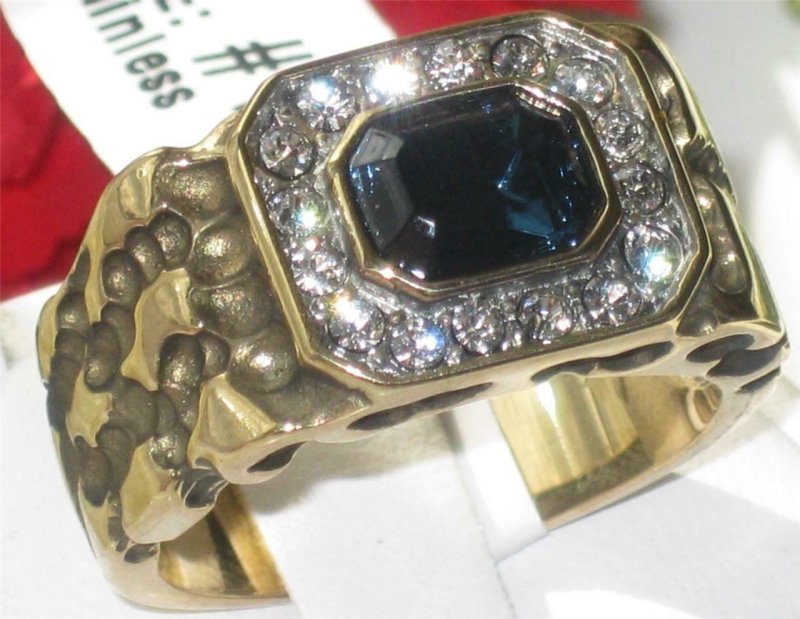 Jewellery Kingdom Cubic Zirconia Bezel Emerald Nugget Chunky Mens Gold Sapphire Ring - Jewelry Rings - British D'sire Main image