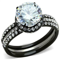 Jewellery Kingdom Cubic Zirconia Black Bands Solitaire Ladies Engagement Wedding Ring Set - Engagement Rings - British D'sire