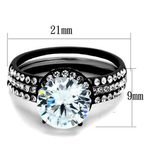 Jewellery Kingdom Cubic Zirconia Black Bands Solitaire Ladies Engagement Wedding Ring Set Secondary image