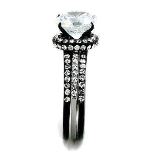 Jewellery Kingdom Cubic Zirconia Black Bands Solitaire Ladies Engagement Wedding Ring Set - Engagement Rings - British D'sire
