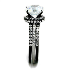 Jewellery Kingdom Cubic Zirconia Black Bands Solitaire Ladies Engagement Wedding Ring Set - Engagement Rings - British D'sire