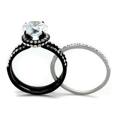 Jewellery Kingdom Cubic Zirconia Black Bands Solitaire Ladies Engagement Wedding Ring Set - Engagement Rings - British D'sire