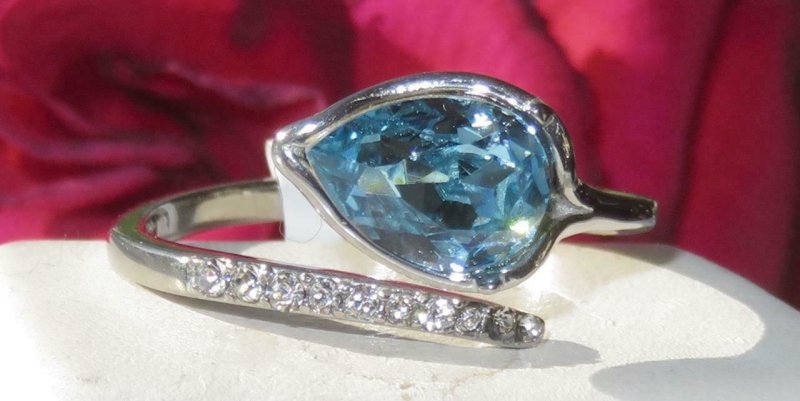 Jewellery Kingdom Cubic Zirconia Blue Bezel Accents Stainless Steel Pear Aquamarine Ladies Ring - Jewelry Rings - British D'sire