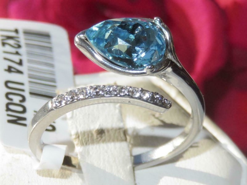 Jewellery Kingdom Cubic Zirconia Blue Bezel Accents Stainless Steel Pear Aquamarine Ladies Ring - Jewelry Rings - British D'sire