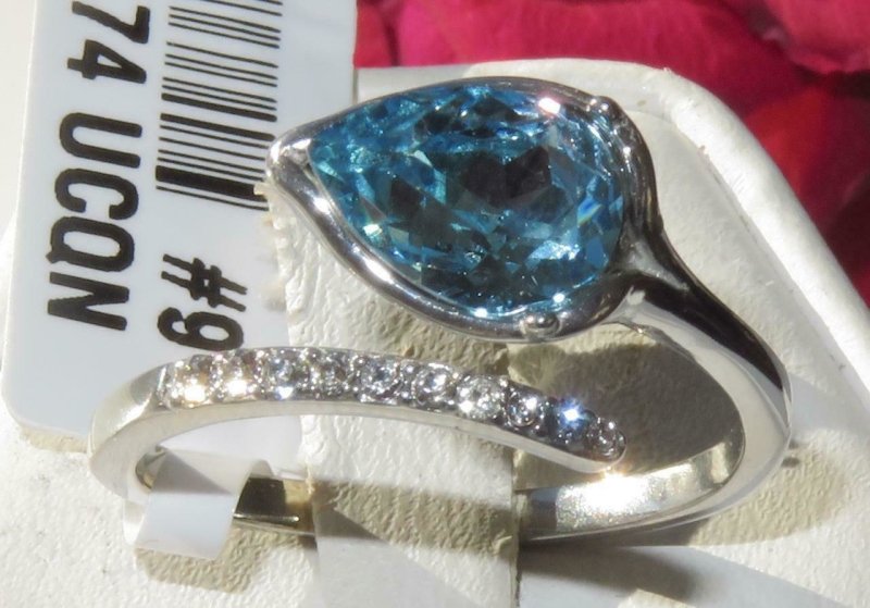 Jewellery Kingdom Cubic Zirconia Blue Bezel Accents Stainless Steel Pear Aquamarine Ladies Ring - Jewelry Rings - British D'sire