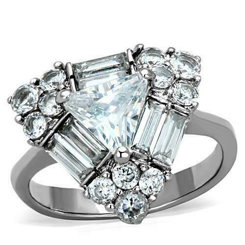 Jewellery Kingdom Cubic Zirconia Carat Stainless Steel Triangle Ladies Trillion Ring (Silver) - Jewelry Rings - British D'sire Main image