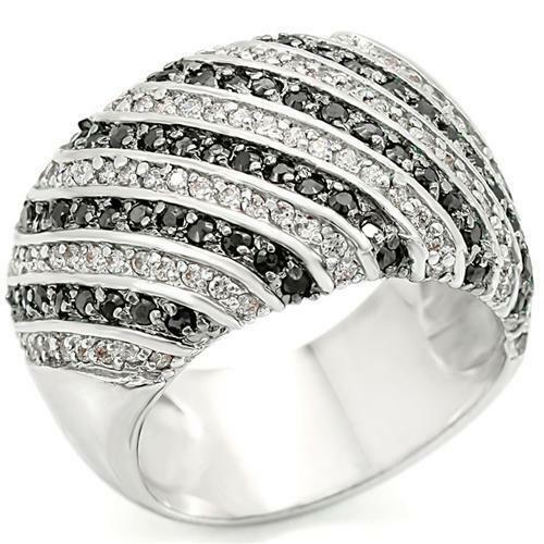 Jewellery Kingdom Cubic Zirconia Chuny Pave Clear Cocktail Ladies Band Ring (Black & Silver) Secondary image