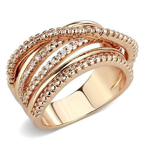 Jewellery Kingdom Cubic Zirconia Clear Twist Over 14kt Steel Ladies Ring (Rose Gold) - Jewelry Rings - British D'sire