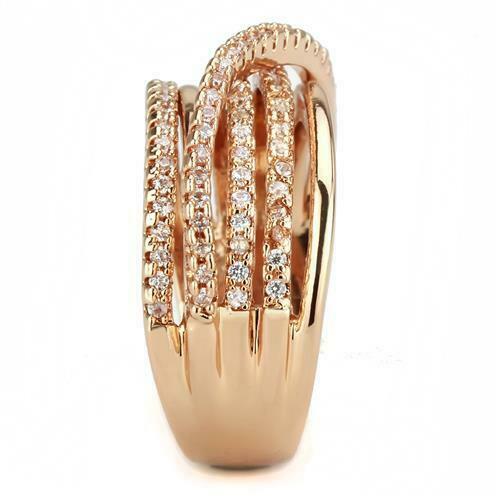 Jewellery Kingdom Cubic Zirconia Clear Twist Over 14kt Steel Ladies Ring (Rose Gold) - Jewelry Rings - British D'sire