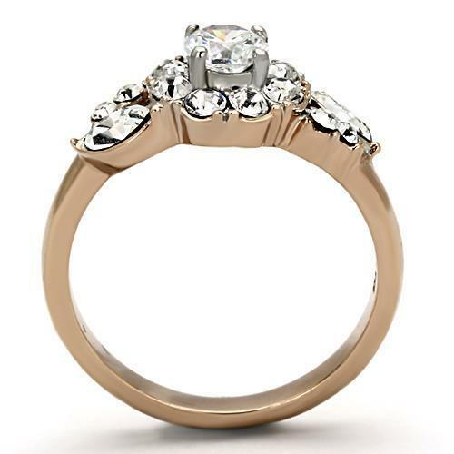 Jewellery Kingdom Cubic Zirconia Cluster Ladies Steel Clear Marquise Round Rose Gold Ring - Jewelry Rings - British D'sire Main image