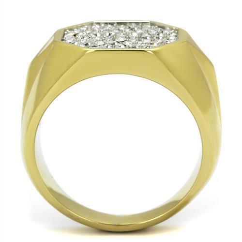 Jewellery Kingdom Cubic Zirconia Cluster Pave Signet Pinky Sparkling Steel Mens Gold Ring - Jewelry Rings - British D'sire