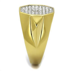 Jewellery Kingdom Cubic Zirconia Cluster Pave Signet Pinky Sparkling Steel Mens Gold Ring - Jewelry Rings - British D'sire