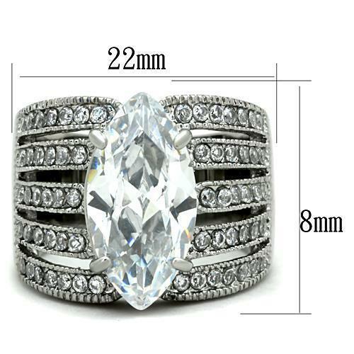Jewellery Kingdom Cubic Zirconia Cocktail 8 CT Silver Stainless Steel Clear Ladies Marquise Ring Secondary image