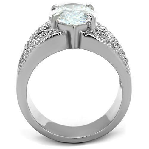 Jewellery Kingdom Cubic Zirconia Cocktail 8 CT Silver Stainless Steel Clear Ladies Marquise Ring - Jewelry Rings - British D'sire