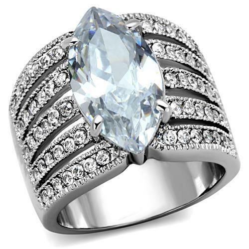 Jewellery Kingdom Cubic Zirconia Cocktail 8 CT Silver Stainless Steel Clear Ladies Marquise Ring - Jewelry Rings - British D'sire