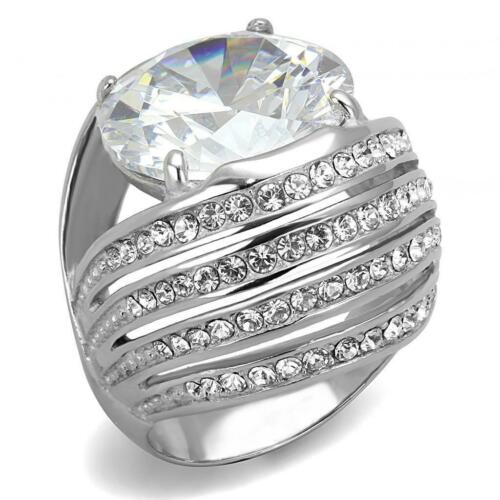 Jewellery Kingdom Cubic Zirconia Cocktail Big Statement Stainless Steel Chunky Ladies Ring (Silver) - Jewelry Rings - British D'sire Main image