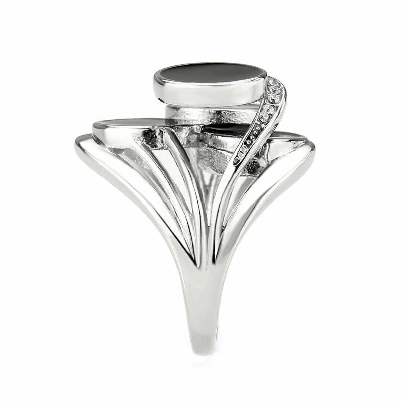 Jewellery Kingdom Cubic Zirconia Cocktail Black 3D Circles Statement Steel Ladies Ring - Jewelry Rings - British D'sire