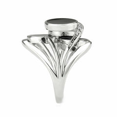 Jewellery Kingdom Cubic Zirconia Cocktail Black 3D Circles Statement Steel Ladies Ring - Jewelry Rings - British D'sire