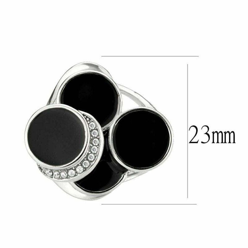 Jewellery Kingdom Cubic Zirconia Cocktail Black 3D Circles Statement Steel Ladies Ring - Jewelry Rings - British D'sire