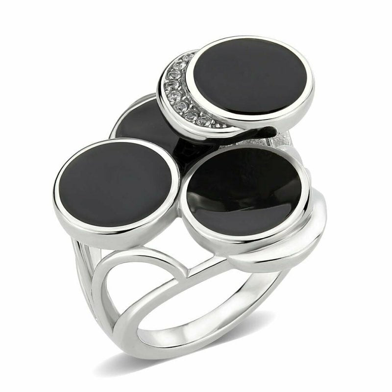 Jewellery Kingdom Cubic Zirconia Cocktail Black 3D Circles Statement Steel Ladies Ring - Jewelry Rings - British D'sire