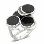 Jewellery Kingdom Cubic Zirconia Cocktail Black 3D Circles Statement Steel Ladies Ring - Jewelry Rings - British D'sire