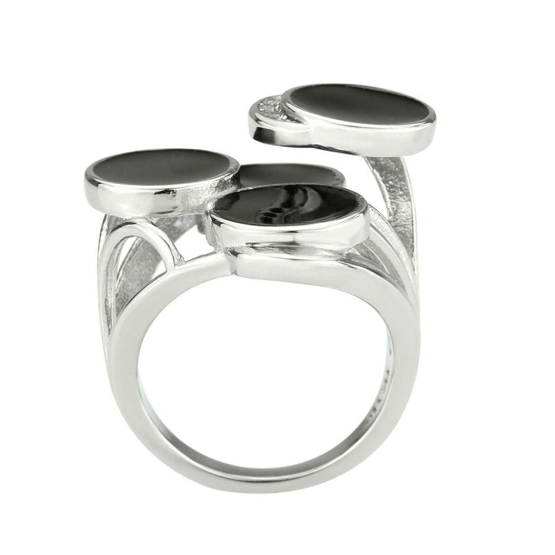 Jewellery Kingdom Cubic Zirconia Cocktail Black 3D Circles Statement Steel Ladies Ring - Jewelry Rings - British D'sire