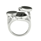 Jewellery Kingdom Cubic Zirconia Cocktail Black 3D Circles Statement Steel Ladies Ring - Jewelry Rings - British D'sire