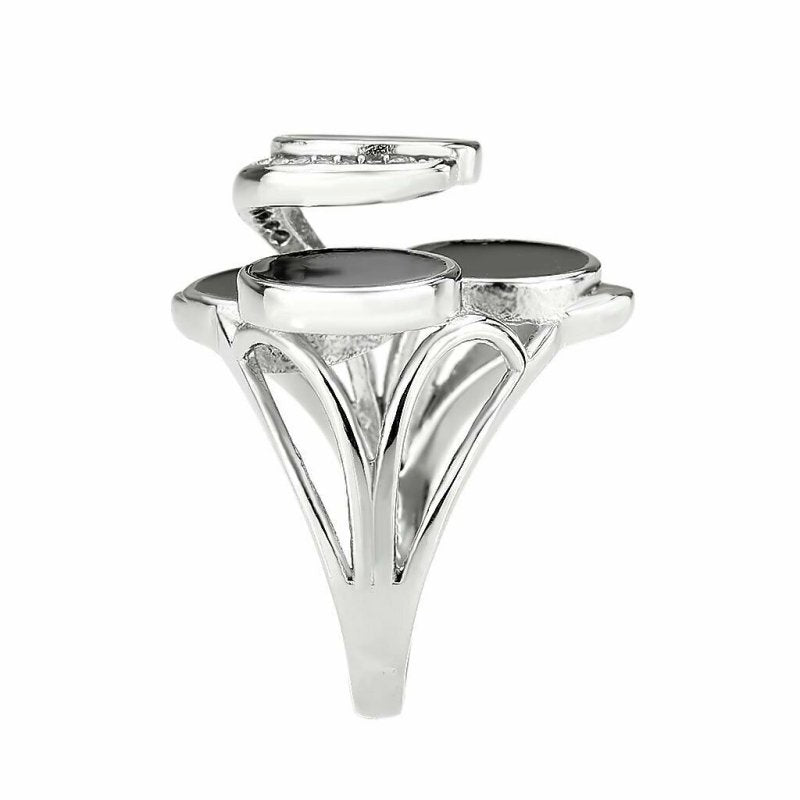 Jewellery Kingdom Cubic Zirconia Cocktail Black 3D Circles Statement Steel Ladies Ring - Jewelry Rings - British D'sire