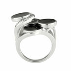Jewellery Kingdom Cubic Zirconia Cocktail Black 3D Circles Statement Steel Ladies Ring - Jewelry Rings - British D'sire