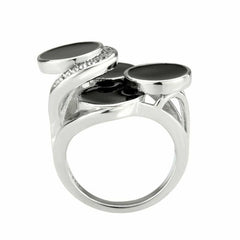Jewellery Kingdom Cubic Zirconia Cocktail Black 3D Circles Statement Steel Ladies Ring - Jewelry Rings - British D'sire