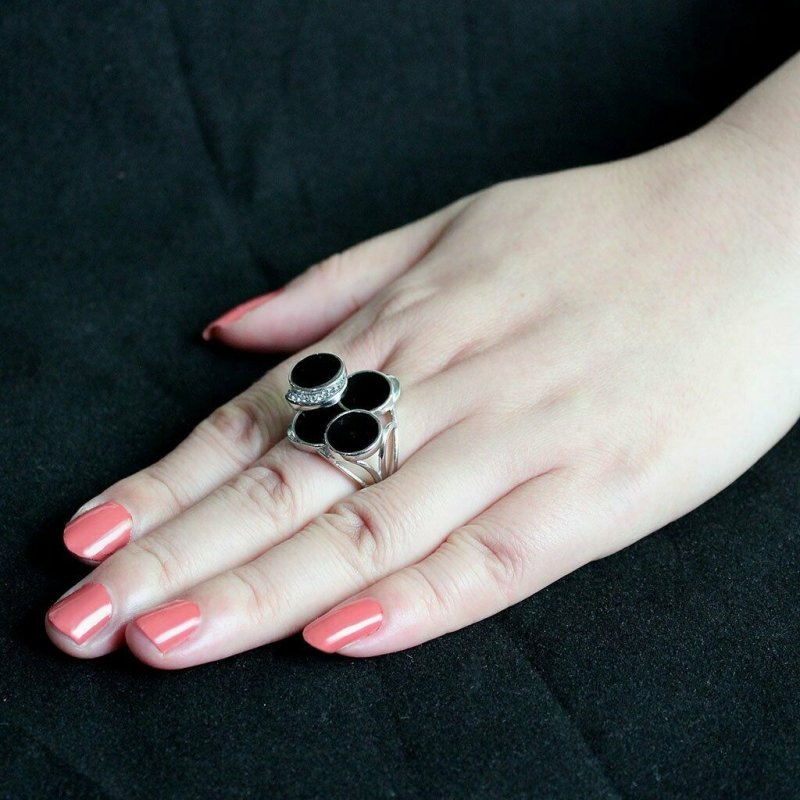 Jewellery Kingdom Cubic Zirconia Cocktail Black 3D Circles Statement Steel Ladies Ring - Jewelry Rings - British D'sire