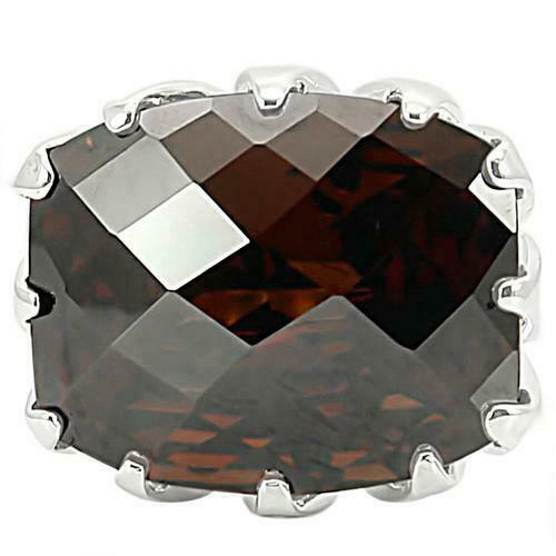Jewellery Kingdom Cubic Zirconia Cocktail Oval Smoky Topaz Solitaire Big Ladies Ring (Brown & Silver) - Jewelry Rings - British D'sire