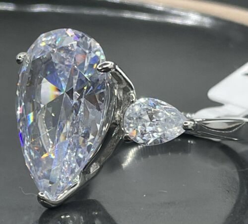 Jewellery Kingdom Cubic Zirconia Cocktail Stainless Steel 8 CT Statement Ladies Pear Ring (Silver) Secondary image