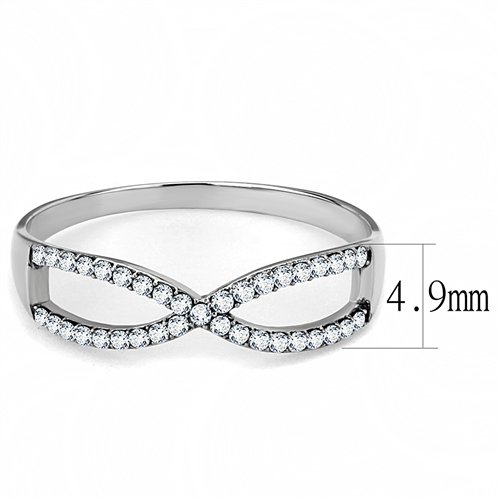 Jewellery Kingdom Cubic Zirconia Crossover Stainless Steel Silver Pave Sparkling Pretty Ladies Ring Band - Jewelry Rings - British D'sire