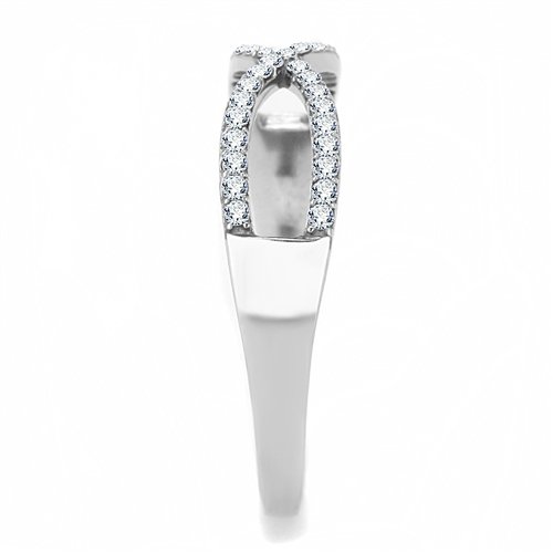 Jewellery Kingdom Cubic Zirconia Crossover Stainless Steel Silver Pave Sparkling Pretty Ladies Ring Band - Jewelry Rings - British D'sire